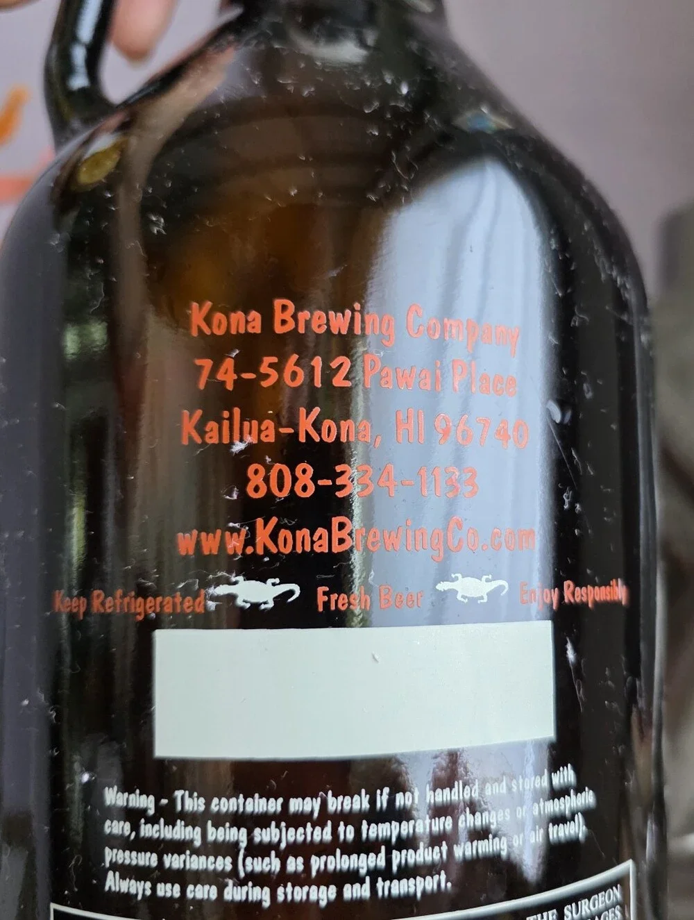 Kona Brewing Co 64oz Brown Glass Growler Hawaii Collectible